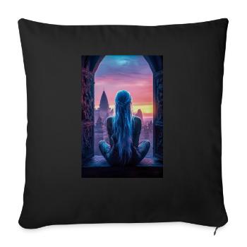 Fantasy City Vue sur le coucher de soleil - Housse de coussin décorative 45 x 45 cm - noir - Devant