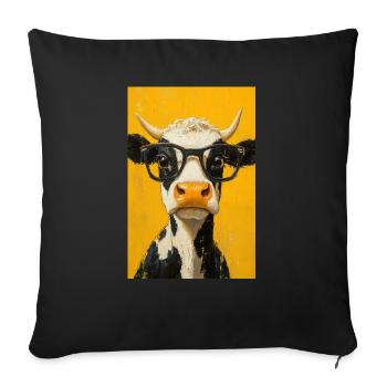 Cool Cow with Glasses - Sofa pillowcase 17,3'' x 17,3'' (45 x 45 cm) - black - Front