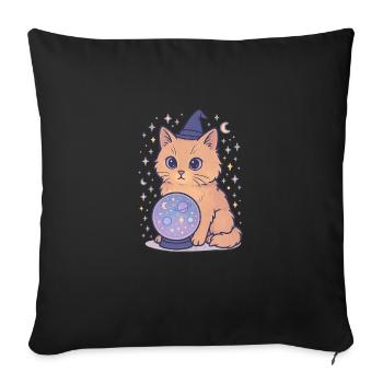 Astro Cat with Crystal Ball - Sofa pillowcase 17,3'' x 17,3'' (45 x 45 cm) - black - Front