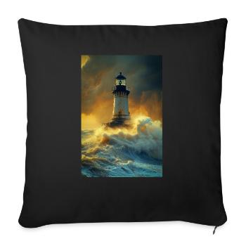 Phare dans la tempête - Housse de coussin décorative 45 x 45 cm - noir - Devant