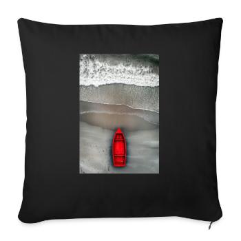 Rotes Boot am Grauen Ufer - Sofakissenbezug 45 x 45 cm - Schwarz - Vorne