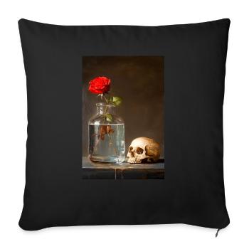 Nature morte rose et crâne - Housse de coussin décorative 45 x 45 cm - noir - Devant