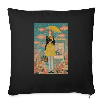 Girl in Yellow Skirt with Goldfish - Sofa pillowcase 17,3'' x 17,3'' (45 x 45 cm) - black - Front