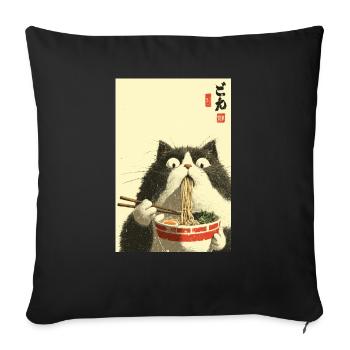 Überraschte Katze, die Ramen isst - Sofakissenbezug 45 x 45 cm - Schwarz - Vorne