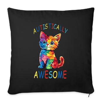 Autistically Awesome Autism Cat - Sofa pillowcase 17,3'' x 17,3'' (45 x 45 cm) - black - Front