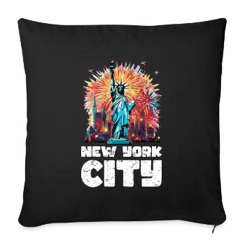 Bonne année avec feux d’artifice à New York - Housse de coussin décorative 45 x 45 cm - noir - Devant