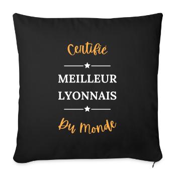 Certifié meilleur lyonnais du monde - Housse de coussin décorative 45 x 45 cm - noir - Devant