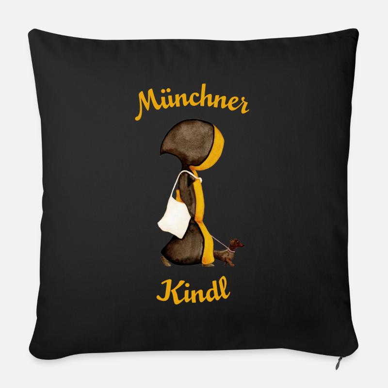 Münchner Kindl mit Dackel und Jutebeutel - Sofakissenbezug 45 x 45 cm - Schwarz