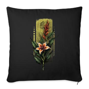 Tropical Elegance: Hibiscus and Heliconia fusion - Sofa pillowcase 17,3'' x 17,3'' (45 x 45 cm) - black - Front