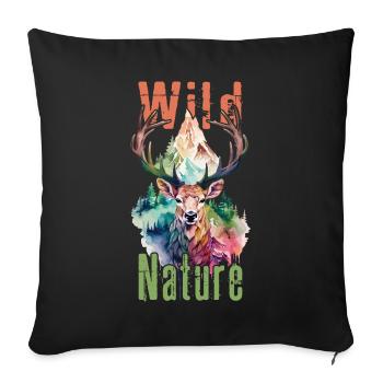 Cerf Bois Animal Forêt Nature sauvage Montagnes Nature sauvage - Housse de coussin décorative 45 x 45 cm - noir - Devant
