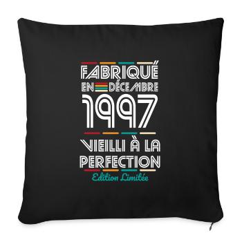 Anniversaire 25 ans - Fabriqué en Décembre 1997 - Housse de coussin décorative 45 x 45 cm - noir - Devant