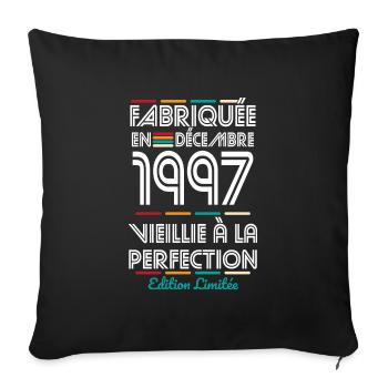 Anniversaire 25 ans - Fabriquée en Décembre 1997 - Housse de coussin décorative 45 x 45 cm - noir - Devant