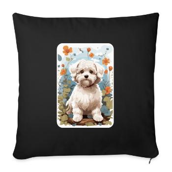Bichon Havanais, Bichon Havenese, Chien à Natuen - Housse de coussin décorative 45 x 45 cm - noir - Devant