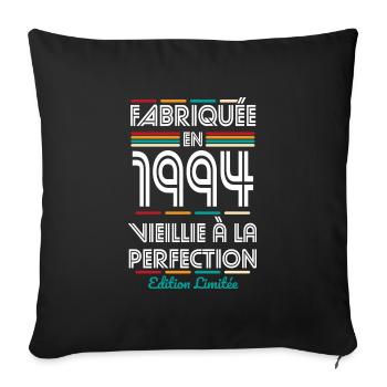 Anniversaire 30 ans - Fabriquée en 1994 - Housse de coussin décorative 45 x 45 cm - noir - Devant
