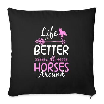 Chevaux Cheval Fille Poney - Housse de coussin décorative 45 x 45 cm - noir - Devant