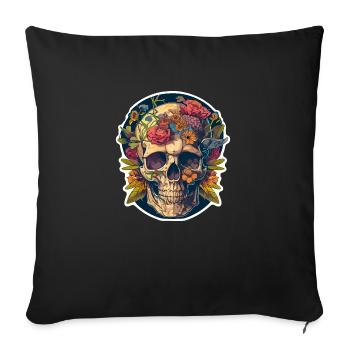 Human Skull & Flowers 24 - Sofa pillowcase 17,3'' x 17,3'' (45 x 45 cm) - black - Front