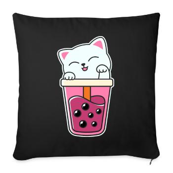 Cute cat kitten drinks Boba Tea Bubble Tea - Sofa pillowcase 17,3'' x 17,3'' (45 x 45 cm) - black - Front