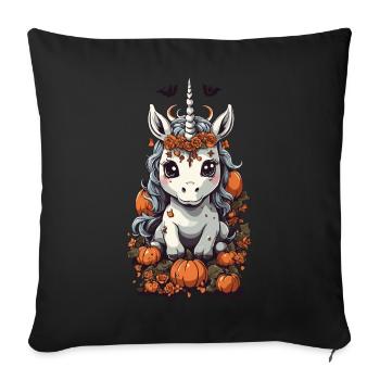 Mignon Halloween Licorne et conception de citrouille - Housse de coussin décorative 45 x 45 cm - noir - Devant
