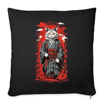 Chat samouraï kawaii rétro style ukiyo-e japon - Housse de coussin décorative 45 x 45 cm - noir - Devant