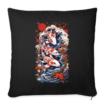 Ukiyo-E Koi carpe Art rétro Japon Design Style - Housse de coussin décorative 45 x 45 cm - noir - Devant