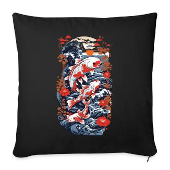 Koi Carp with Water Flowers Ukiyo-E Art Style - Sofa pillowcase 17,3'' x 17,3'' (45 x 45 cm) - black - Front
