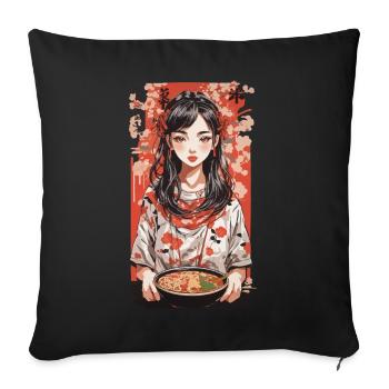 Japanese Ramen Soups Girl Ukiyo-E Style - Sofa pillowcase 17,3'' x 17,3'' (45 x 45 cm) - black - Front