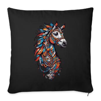 Cheval spirituel plume coiffe cheval Design - Housse de coussin décorative 45 x 45 cm - noir - Devant