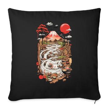 Aesthetic Popart Retro Sushi Ukiyo-E Streetwear - Sofa pillowcase 17,3'' x 17,3'' (45 x 45 cm) - black - Front