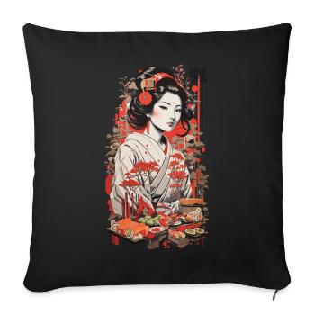 Japanese Aesthetic Sushi Vintage Ukiyo-E Art - Sofa pillowcase 17,3'' x 17,3'' (45 x 45 cm) - black - Front