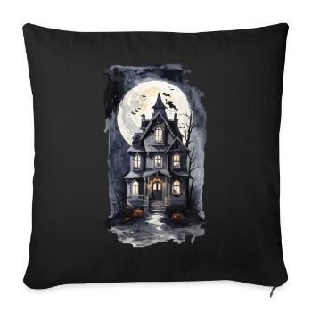 Maison hantée d’Halloween effrayante avec des chauves-souris - Housse de coussin décorative 45 x 45 cm - noir - Devant
