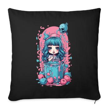 Gothique Kawaii Milkshake Anime Goth Design - Housse de coussin décorative 45 x 45 cm - noir - Devant