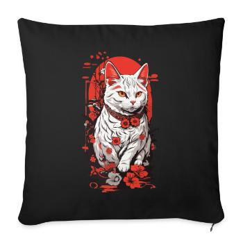 Vintage Asian Cat Ukiyo-E Cherry Blossoms - Sofa pillowcase 17,3'' x 17,3'' (45 x 45 cm) - black - Front