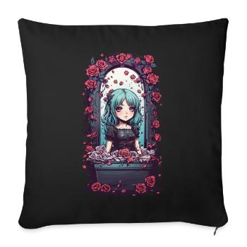 Kawaii Goth Anime Mädchen Viktorianisches Design - Sofakissenbezug 45 x 45 cm - Schwarz - Vorne