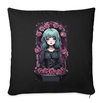 Victorian gothic anime egirl with roses - Sofa pillowcase 17,3'' x 17,3'' (45 x 45 cm) - black - Front