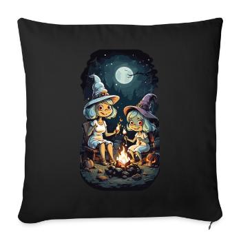 Drôles de sorcières feu de camp Halloween enfants - Housse de coussin décorative 45 x 45 cm - noir - Devant