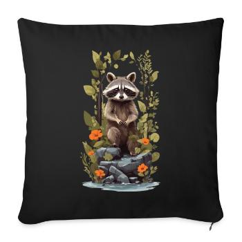 Cute Raccoon Goblincore Nature Illustration - Sofa pillowcase 17,3'' x 17,3'' (45 x 45 cm) - black - Front