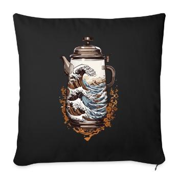 Coffee Ukiyo-E Wave Coffee Pot Streetwear - Sofa pillowcase 17,3'' x 17,3'' (45 x 45 cm) - black - Front