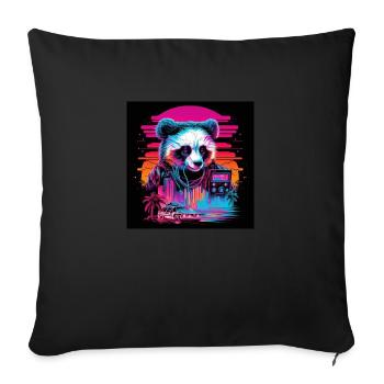 Panda with neon colors, synthwave / 80s - Sofa pillowcase 17,3'' x 17,3'' (45 x 45 cm) - black - Front