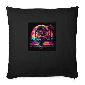 Lion with neon colors, synthwave / 80s - Sofa pillowcase 17,3'' x 17,3'' (45 x 45 cm) - black - Front