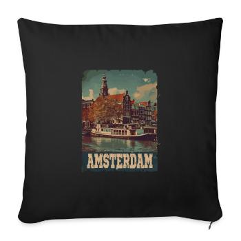 Vintage Amsterdam Kanal Niederlande Holland - Sofakissenbezug 45 x 45 cm - Schwarz - Vorne