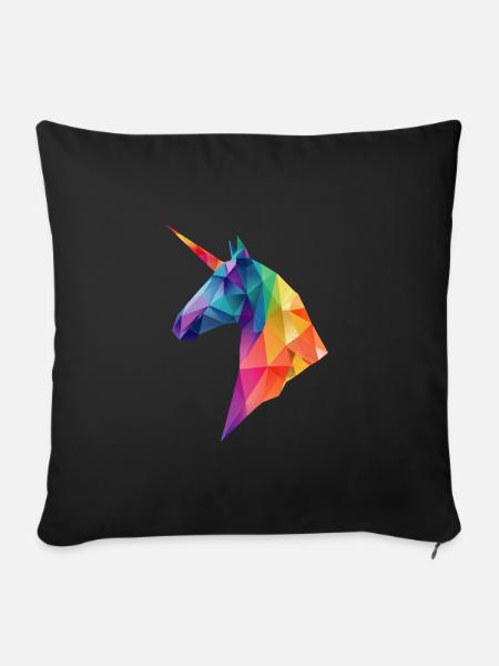 Einhorn Low Poly Art Logo Design Bunt - Sofakissenbezug 45 x 45 cm - Schwarz