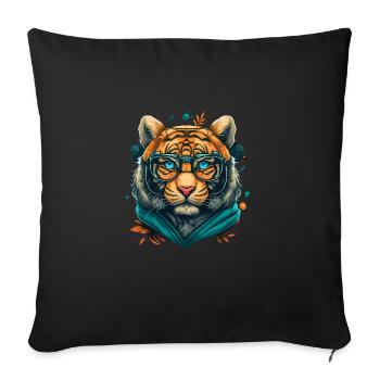 Tiger als Nerd mit Buch - Sofakissenbezug 45 x 45 cm - Schwarz - Vorne