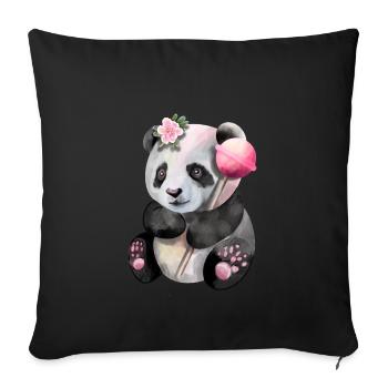 Petit panda mignon avec sucette rose - Housse de coussin décorative 45 x 45 cm - noir - Devant