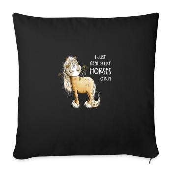 Droll Horses I Horse Motif with Horse Saying - Sofa pillowcase 17,3'' x 17,3'' (45 x 45 cm) - black - Front