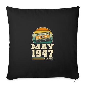76e anniversaire Mai Né en 1947 Idée cadeau - Housse de coussin décorative 45 x 45 cm - noir - Devant