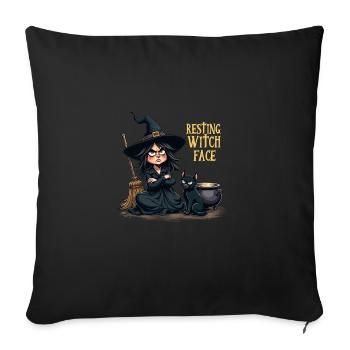 Resting Witch Face Cute Witch with Cat and Broom - Sofa pillowcase 17,3'' x 17,3'' (45 x 45 cm) - black - Front