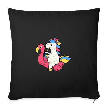 FLAMINGO UNICORN UNICORN PONY RAINBOW MOTIFS - Sofa pillowcase 17,3'' x 17,3'' (45 x 45 cm) - black - Front