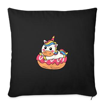UNICORN UNICORN PONY RAINBOW DONUT CUTE MOTIFS - Sofa pillowcase 17,3'' x 17,3'' (45 x 45 cm) - black - Front