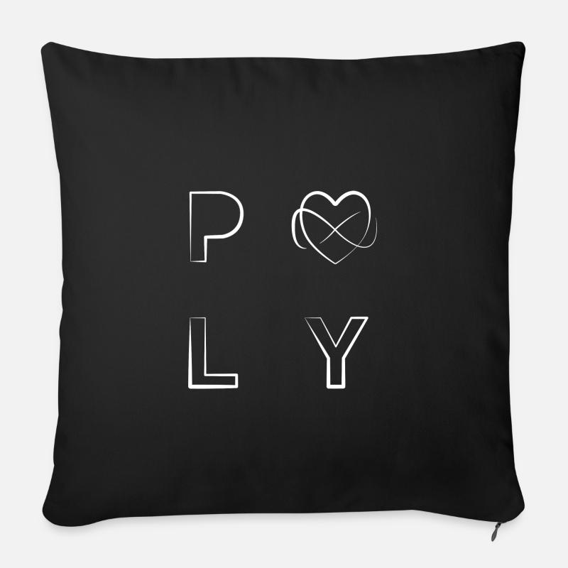 polyamory with heart in white - Sofa pillowcase 17,3'' x 17,3'' (45 x 45 cm) - black