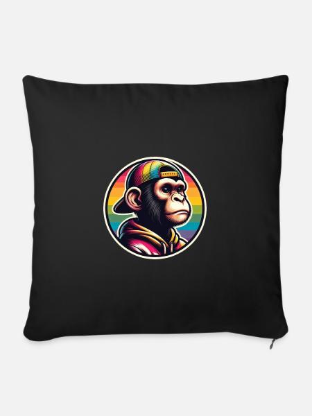 Affe Hoodie Cap Regenbogen - Sofakissenbezug 45 x 45 cm - Schwarz